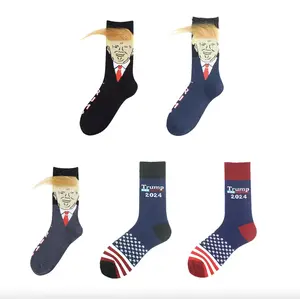 Donald Trump 2024 3D Hair Socks - Novelty Republican President Socks - Fun Trump Gift for Men & Women - Unique 2024 Election Socks -  Trump Supporter Apparel Menswear - Perfect for Republican Gifts & Collectibles Christmas Cotton Soft Unisex Casual  Emoji