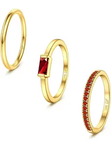 Gold Stackable Birthstone Rings for Women - Gold Filled Non Tarnish Dainty Gold Stacking Rings Set - Cubic Zirconia Thumb Knuckle Ring Wedding Engagement Ring for her Gifts Size 6 7 8 9 10 3pcs Fashion Stackable Rings