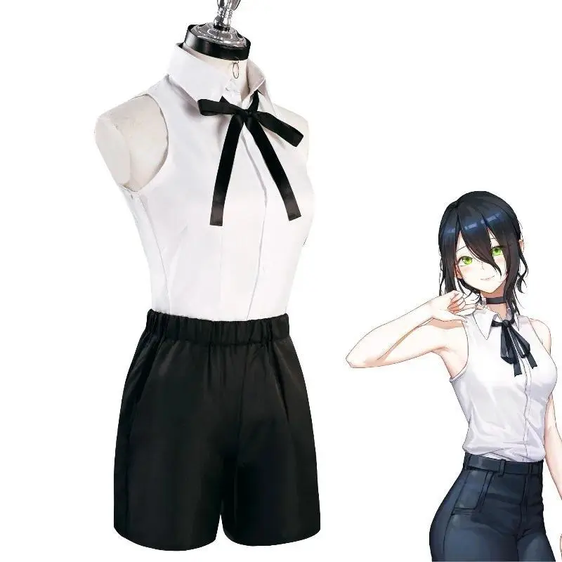 Japanese Anime Chainsaw Reze Cosplay Costume Outfits Shirt Tie Short Wig Neck Ring Women Anime Uniform Halloween Party Costume