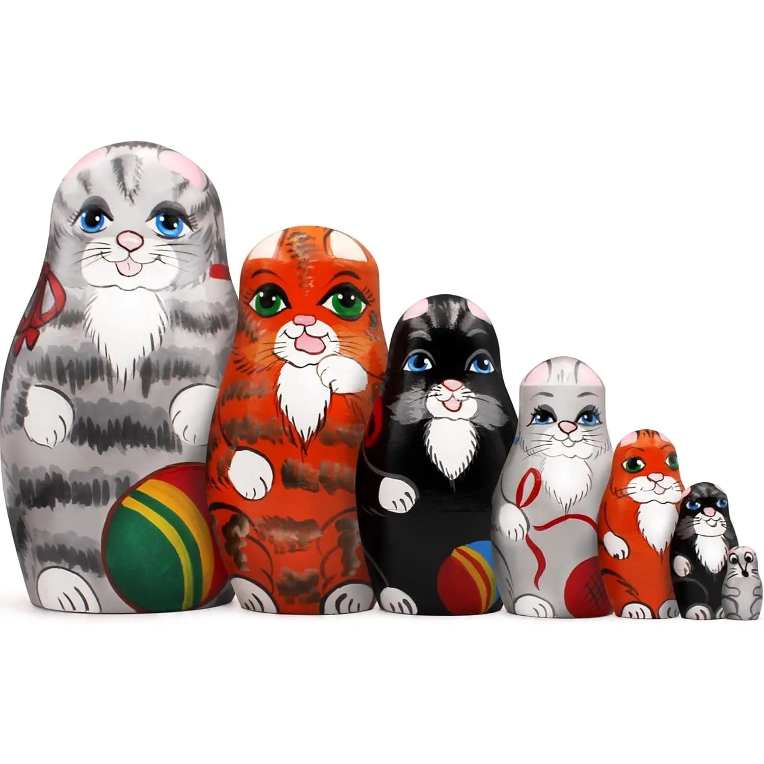 Set of 7 Cat Matryoshka Russian Nesting Dolls with Cute Cat Figurines, Ideal for Home Decor Kids Toy and Holiday Gift