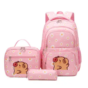 3pc Daisy Pattern Practical Backpack Set, Cute Kawaii Print, Ideal for School, Travel, Commuting, Unisex Bag, School Backpacks, Perfect Gift
