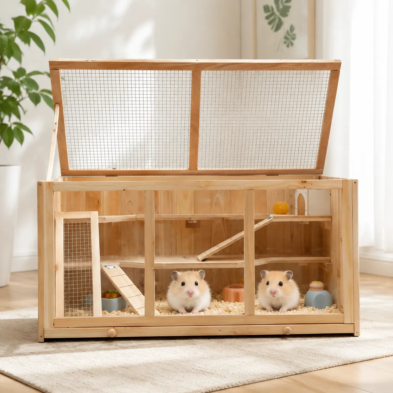 littleox Large Wooden Hamster Cage with Acrylic Windows, Multi-Level Small Pet Habitat with Deep Tray, Ventilated Hutch for Syrian Dwarf Hamsters, Rabbits, Guinea Pigs, Chinchillas