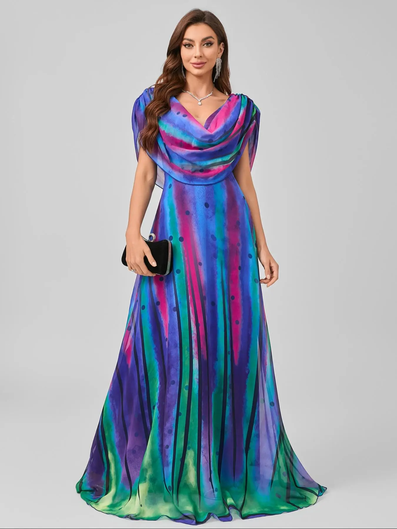 Women's  Colorblock Stripe Print     Evening Dress, Elegant Gown     A Line Dress for Party & Banquet, Ladies' Clothes for Spring & Fall, Formal Wear, Womenswear, Striped