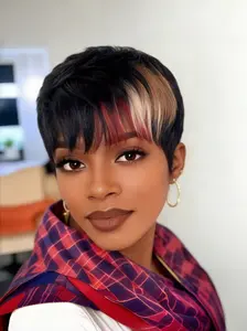 Short Pixie Cut Wig Human Hair For Women Machine Made Wigs With Bangs Brazilian Hair Wigs Natural Looking Wig