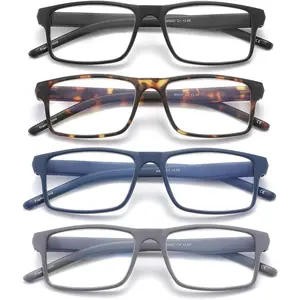 4 Pack Reading Glasses Blue Light Blocking for Men Women,Rectangular Frame Computer Readers with Spring Hinge,Reading Glasses for Men Women,Anti Eyestrain/UV Ray Eyeglasses (1.5x)
