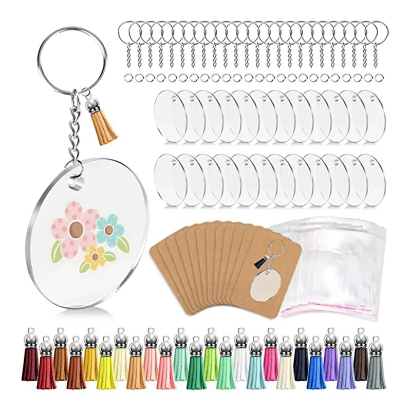 144 PCS Multicolor Round Lightweight Acrylic Keychain Blanks Multipack Kit - 24 PCS Each, 2 to 2.9 in, Double-Sided, with Split Rings, Simple DIY Vinyl Craft Key Chains for Car Interior Stowing & Tidying, Ideal Personalized Gift