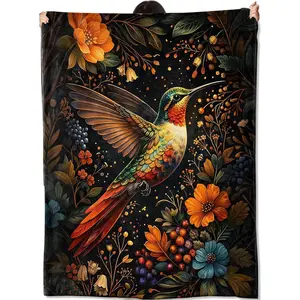 Colorful Hummingbird Floral Blanket Boho Nature Bird Throw Blankets Soft Lightweight Flannel Throws Decor Gifts for Kids Girls Nature Lovers Ideal for Couch Bed Travel Sofa Office