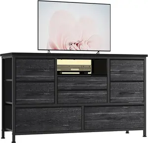 8 Dresser TV Stand with Power Outlet & LED Light, 47'' Wide TV Stand with 8 Deep Drawers for Bedroom, Chest of Drawers with AC Outlets and 2 USC Ports