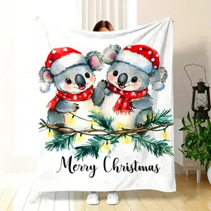 Soft Cozy Polyester Digital Print Christmas Koala Print Fleece Blanket Lightweight Plush Microfiber Throw HD Print Trendy Gift for Sofa & Home