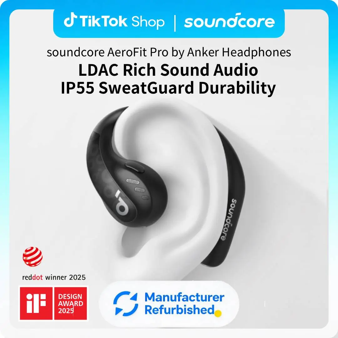 [Refurbished]soundcore by Anker AeroFit Pro Open-Ear Headphones, Ultra Comfort, Secure Fit, Ergonomic Design, Rich Sound with LDAC, Bluetooth 5.3, IP55 Water-Resistant, 46H Playtime, App Control, Wireless Earbuds