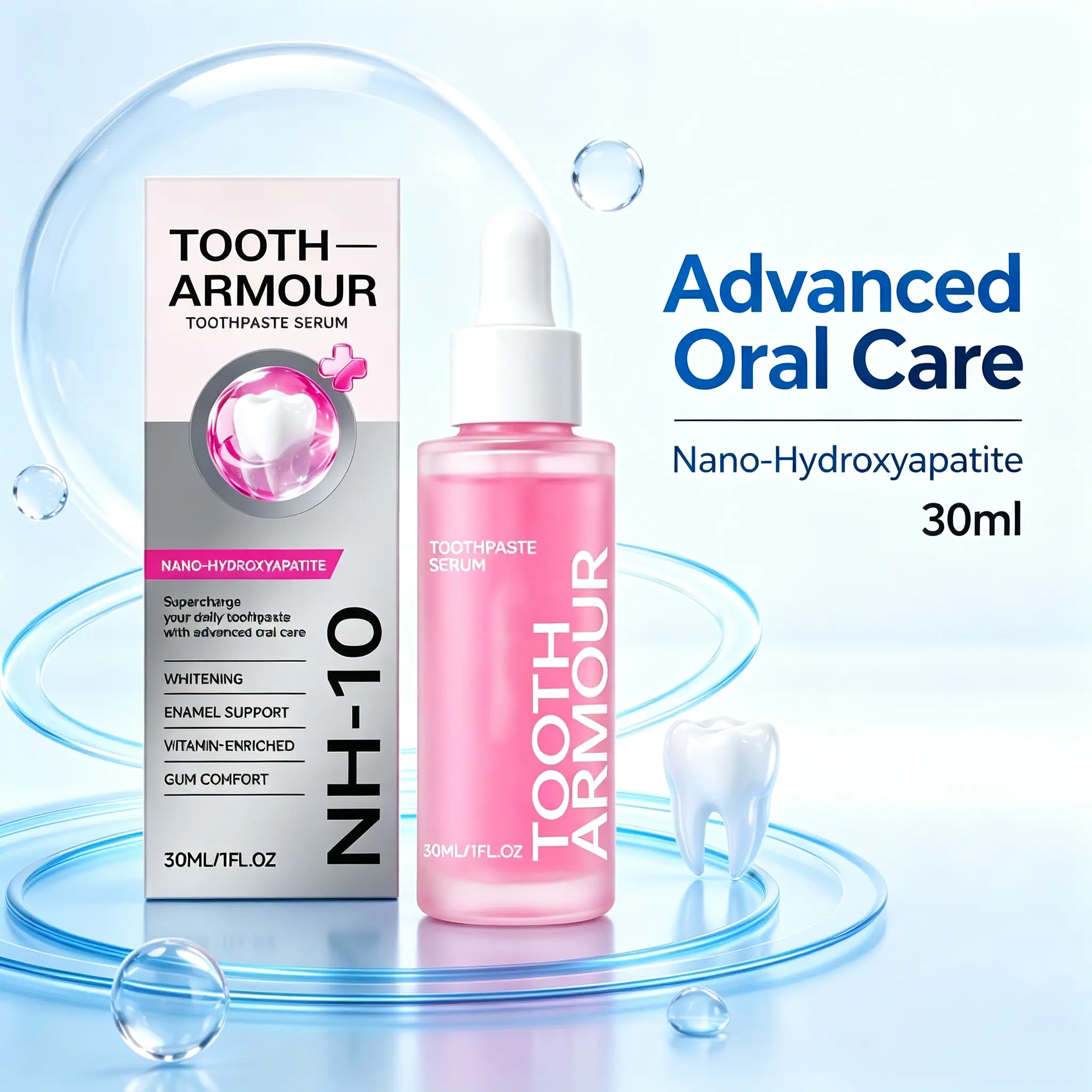 Tooth Armour NH-10 Nano-Hydroxyapatite Oral Care Serum, 30ml Vitamin-Enriched Toothpaste Serum for Enamel Support, Teeth Brightening & Gum Comfort (Daily Brushing Use)