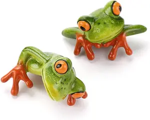 2 Piece/Set Resin Creative 3D Craft Frog Figurine Computer Monitor Decor, Personalized Animal Collectible Figurines Mascot Frog Resin Crafts for Home Office Decoration