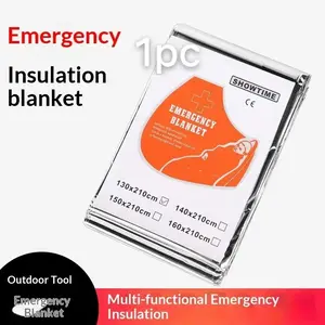 1pc Portable Aluminum Foil Emergency Blanket, Outdoor Camping Hiking Survival Insulation, One-Use Radiation Protection, Sunburn First Aid