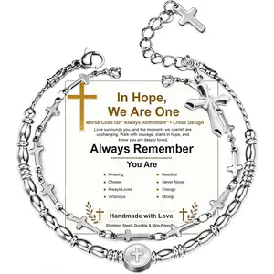 Christian  Morse Code Bracelet,  Stainless Steel Religious  , Confirmation Baptism Easter , Easter Basket Stuffer for Women Teen Girls Mom Daughter Sister &