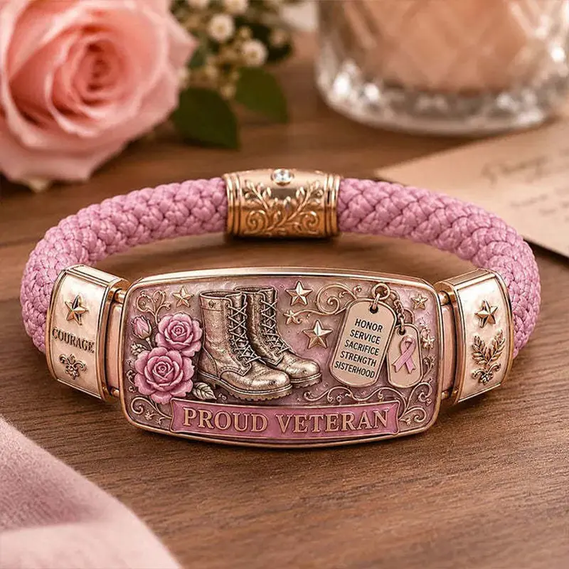 Women's Veteran Paracord Bracelet - Braided Patriotic Military Wristband, She Served/Proud Service Gifts for Female Veterans