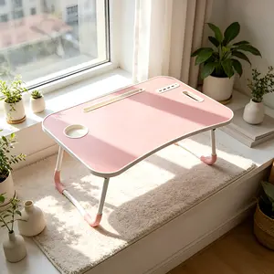 Foldable Laptop Table, Portable Lap Desk Bed Table Tray, Laptop Stand with Cup Holder & Tablet Slot & Lifting Handle for Working Writing Drawing & Eating