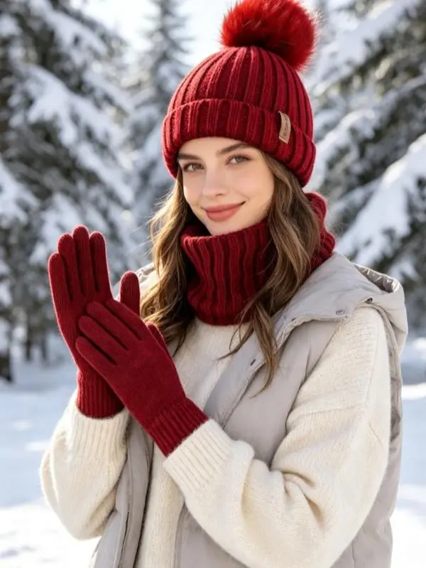 Winter Hat and Glove Set, Touchscreen Gloves, Perfect for Cold Weather, Stylish 3-in-1 Warm Set—The Perfect Winter Choice for Men and Women
