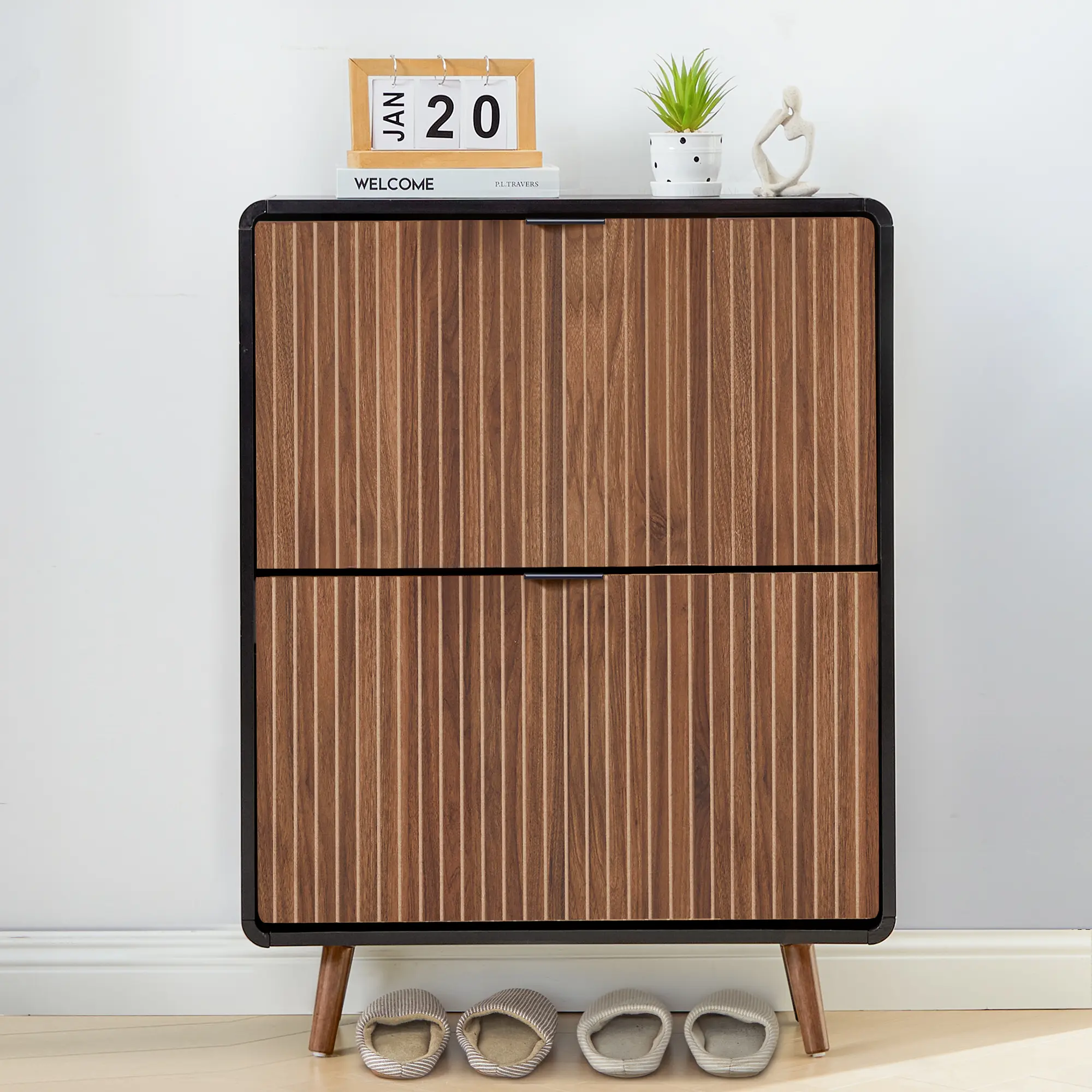 Walnut With Black 2 Drawers