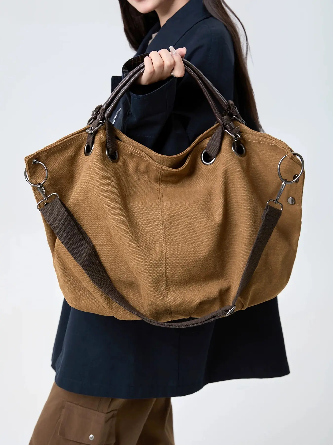 Large Capacity Multifunctional Tote Bag, American Vintage Style Handbag, Casual Canvas Crossbody Bag, Trendy Shoulder Bag, Canvas Shoulder Bags, Casual Fashion Bag