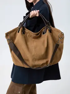 Large Capacity Multifunctional Tote Bag, American Vintage Style Handbag, Casual Canvas Crossbody Bag, Trendy Shoulder Bag