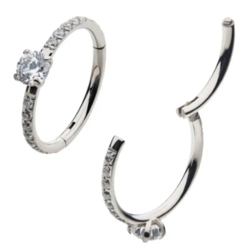 Invictus 16G Round Prong CZ Center CZ Lined Titanium Hinged Hoop