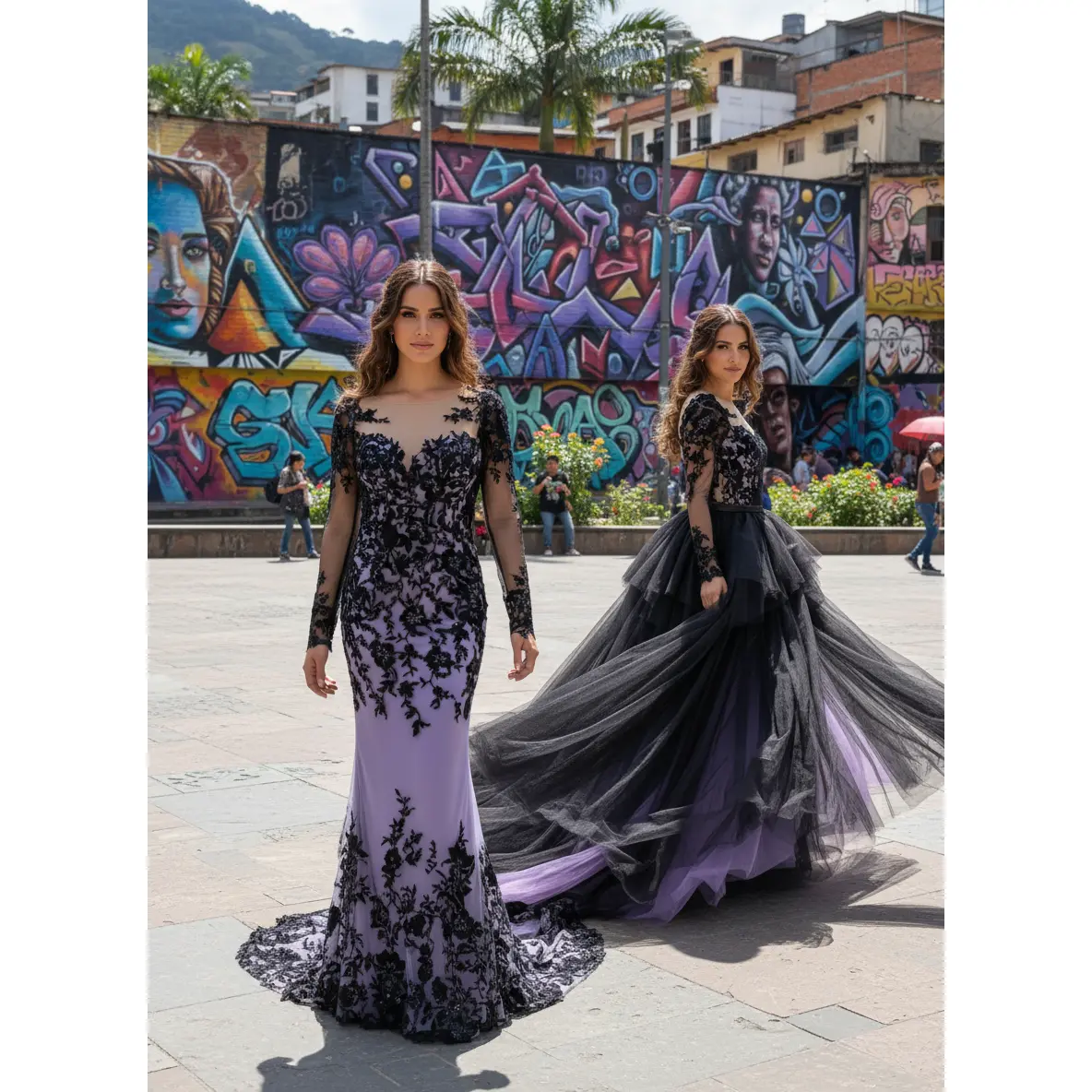 Justine Gothic/Black Wedding Dress With Removable Skirt