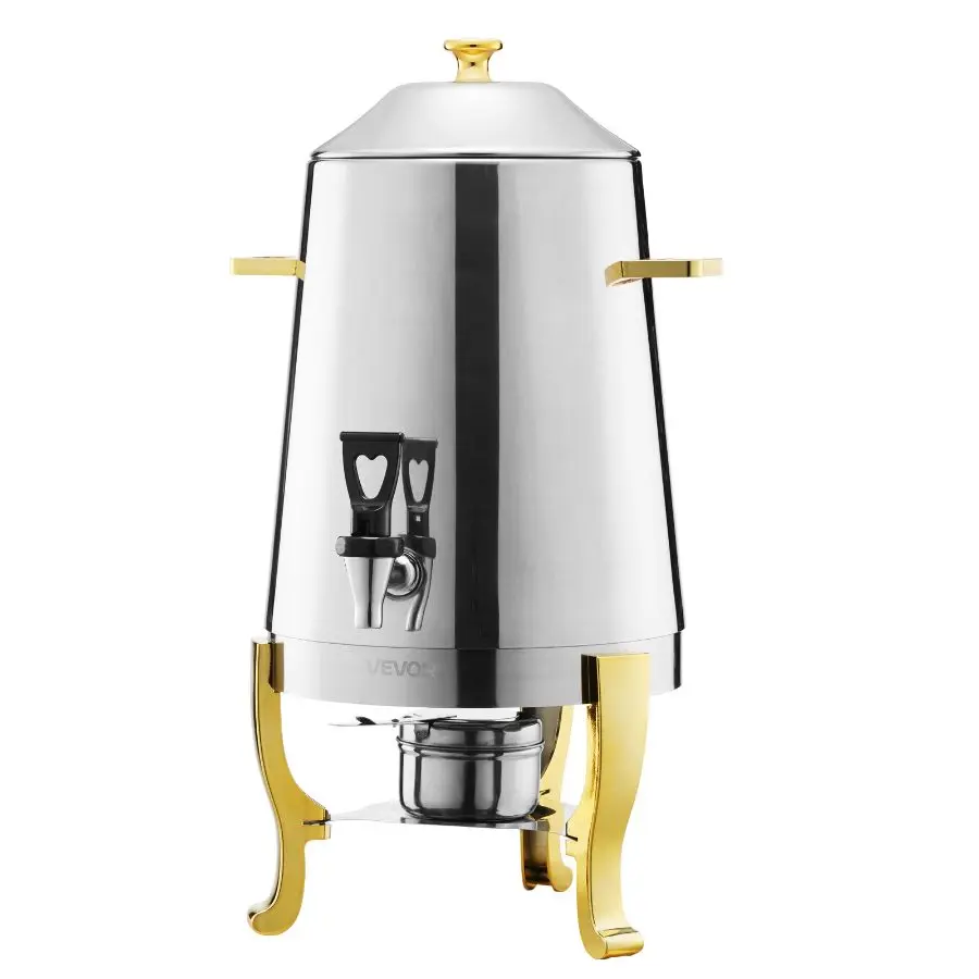 VEVOR Stainless Steel Beverage Dispenser, 3.4 Gallon Drink Dispenser with Alcohol Burner, Hot Cold Drink Dispensers with Spigot for Coffee Tea Hot Water, Ideal for Restaurants, Hotels, Parties