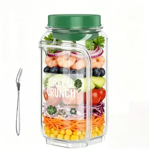 32oz Mason Jar Salad Container, Food Storage, Leak-Proof Side Open Lid, Microwave Safe, Dishwasher & Fridge Friendly, BPA Free, Stackable, Ideal for Office & Travel