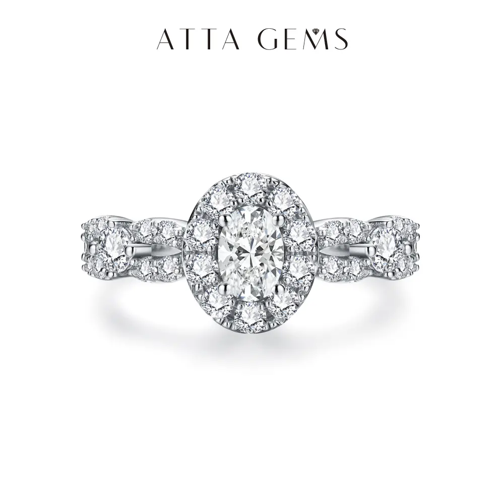 6*4mm Oval Synthetic Moissanite Halo Ring, Anniversary Ring, Ideal Gift Option R099, Moissanite Ring summerwins