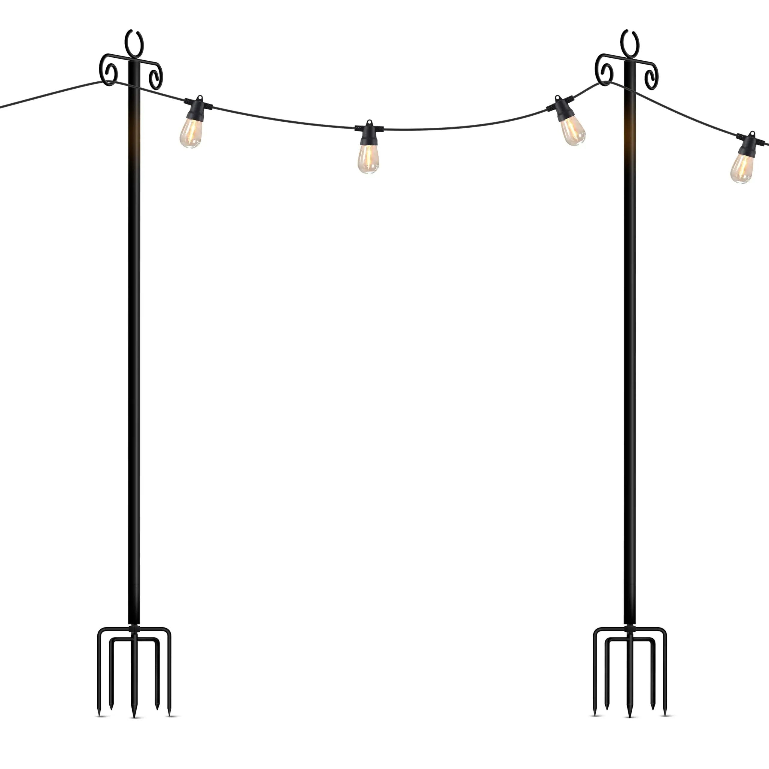 Brightech 2-Pack 10FT String Light Poles for Outdoor Use, Heavy Duty Metal Poles with Fork Base for Hanging Patio Lights, Adjustable for Garden, Backyard, Porch, or Fence Lighting Decor