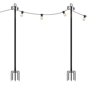 Brightech 2-Pack 10FT String Light Poles for Outdoor Use, Heavy Duty Metal Poles with Fork Base for Hanging Patio Lights, Adjustable for Garden, Backyard, Porch, or Fence Lighting Decor