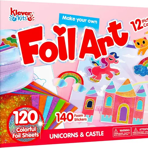 Kits Foil Art Kit for Kids - Crafts, Arts & Crafts Supplies, Mess Free Coloring, Foil Foam Stickers, Creative Travel Toys, Birthday Gifts for Boys & Girls Kids Outdoor Play teen girl gifts