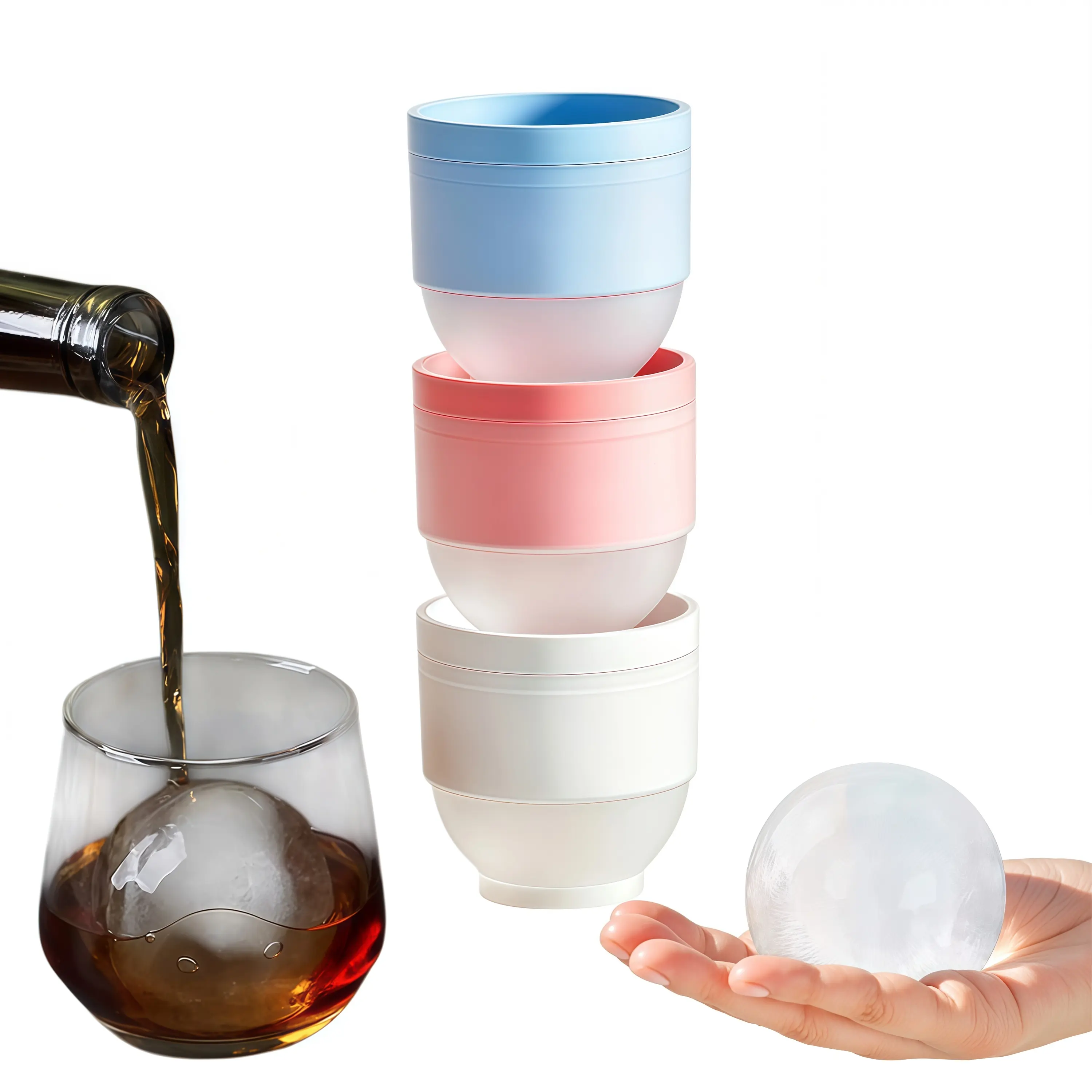 3 Pack Stackable 5cm Large Ice Ball Molds - BPA Free for Beverages like Coffee, Juice & Chocolate Making