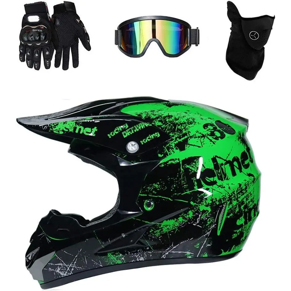 Dirt Bike Off-Road Motocross ATV Motorcycle Helmet for Men Women,Professional Competition Helmet DOT Certified (Green, X-Large)