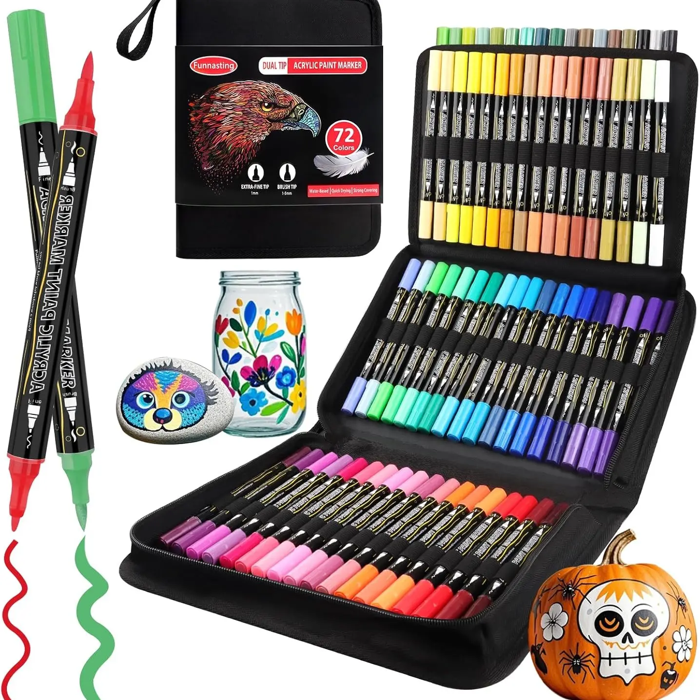 72 Color Acrylic Paint Marker Set, Dual Tip Fine Writing and Painting, Acrylic Drawing Markers, Art Markers Set, Ideal for Stone Wood Canvas Ceramic Metal Glass Crafts DIY