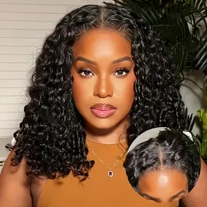 Fashion New Hot Glueless 4x4 Clear Lace Front Wig - Brazilian Human Hair Deep Wave 150% Density, Pre-Plucked Natural Hairline, Unisex for All Ethnicities, Stylish & Elegant Short Hair Wigs, Versatile Hair Wig, Deep Wave Texture