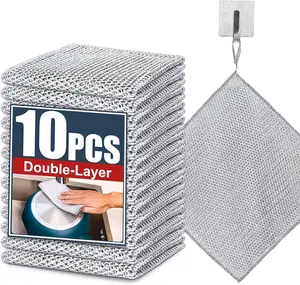 10 Pcs New Upgrade Steel Wire Dishcloth,Double-Layer Steel Wire Cleaning Cloth,Powerful Cleaning Non-Scratch Wire Dishcloth Rag for Cookware, Sinks, Dishes, Stove Tops