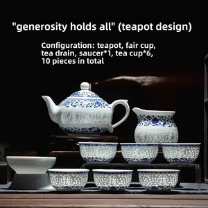 Jingdezhen Ceramic Tea Set Hand-Painted Blue and White Porcelain Exquisite Teapot Gift Box 10-Piece Set for Office Home Use Teacup Mug Tumblers