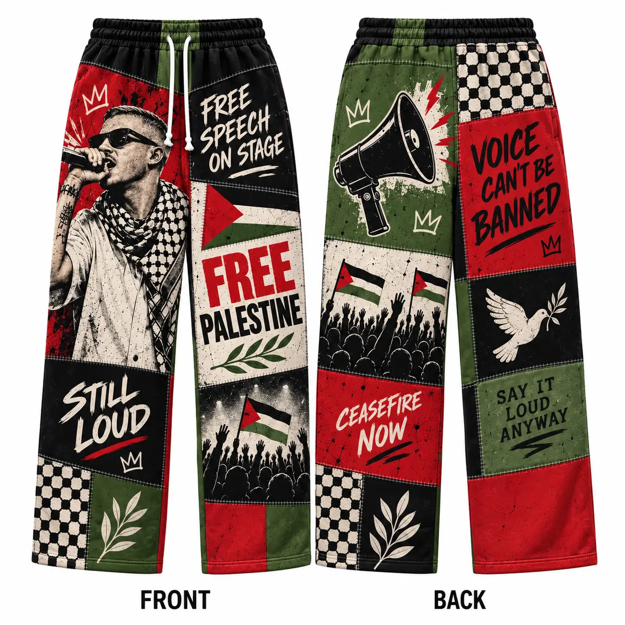 Free Palestine Sweatpants | All-Over Print Graphic Pants | Loose & Cuff Jogger Styles | Statement Streetwear Pants | Unisex