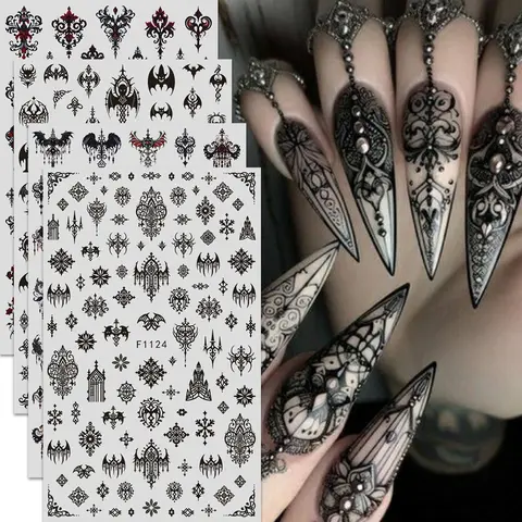 4pcs Gothic Stickers Set, Self-Adhesive Manicure Decals, Matte Finish, DIY Beauty Accessories, Nail Art Products, Perfect Gift for Women