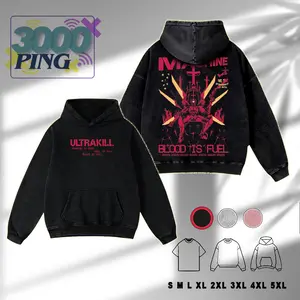 Ultrakill Blood Is Fuel Graphic Hoodie/T-shirt, Vintage Acid Wash Streetwear, Retro Indie Gaming Pullover, Cyber-Grind Aesthetic Heavyweight Sweatshirt tee