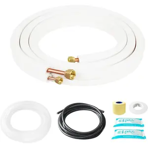 10FT Mini Split Line Set 1/4" & 3/8" O.D Copper Pipes Tubing with Nuts & Installation Kit, 3/8" White Thickened PE Insulation Coil for Air Conditioning or Heating Pump Equipment & HVAC