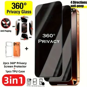 3in1[2pcs 360 Degree Privacy Screen Protector+1pcs Phone Case], Accessories For iPhone 17 Air/17 Pro Max/17 Pro/17/16E/16/15/14/Plus/13/12/Mini/11/X/XS/XR/XS MAX,Full Coverage Anti-Spy Film,Anti-Fingerprint,9H Hardness,Easy to Install