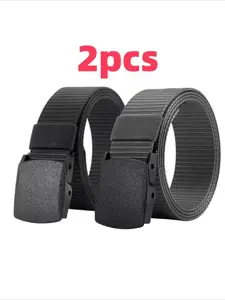 2pcs Canvas Belt No Metal Nylon Anti-Allergy Automatic Buckle Waistband for Men Youth Outdoor Sports Pants Belt Adjustable Belts