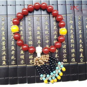 Car Gear Shift Beads, Buddha Beads Pendant, Chinese Style Interior Decoration, Obsidian & Agate Car Hanging, Rearview Mirror Jade Pendant