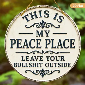 My Peace Place Waterproof Lightweight Acrylic Hanging Sign, 8x8 in Double-Sided Printed Rustic Round Door Plaque, Farmhouse Decoration for Porch, Patio
