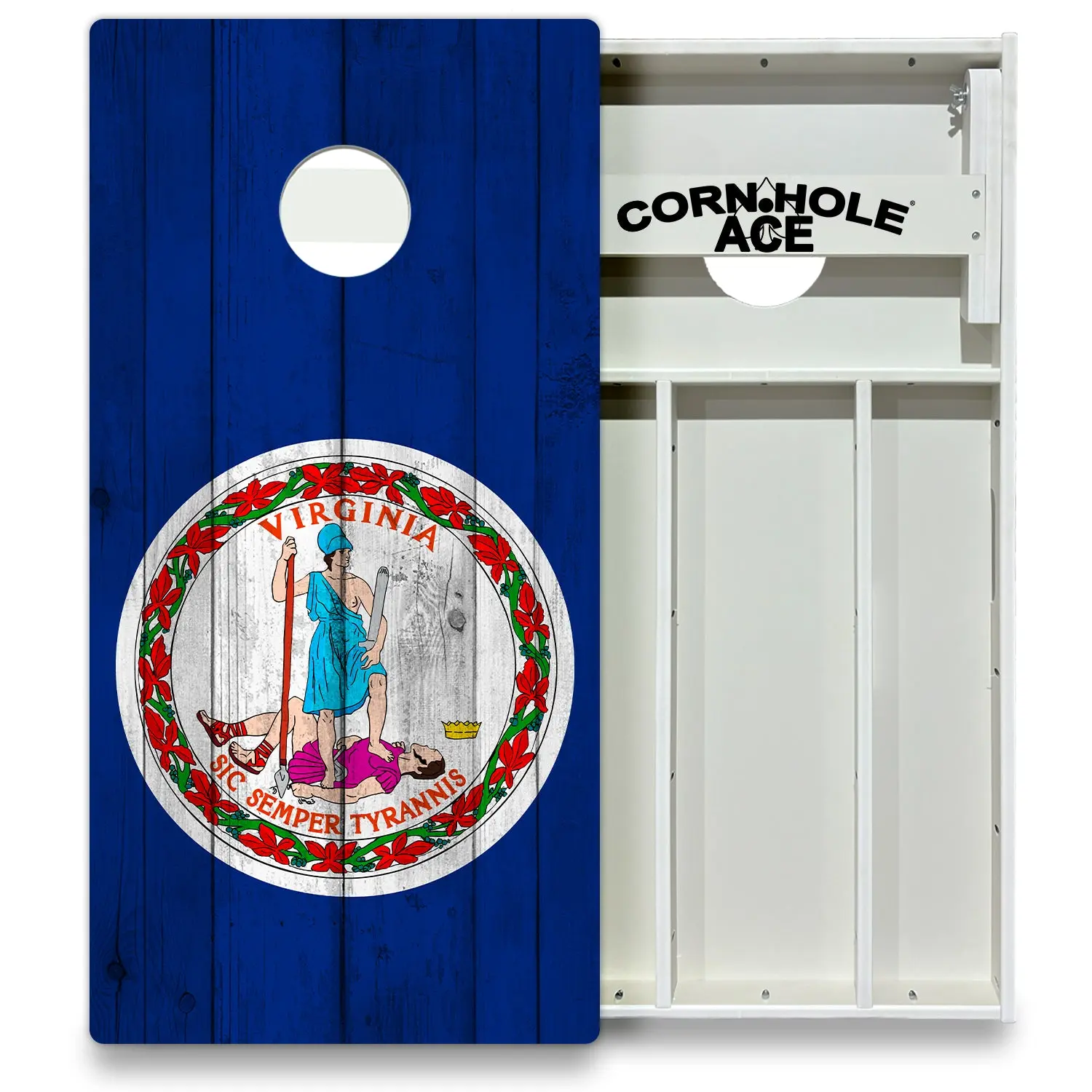CORNHOLEACE Virginia State Flag Cornhole Board Set - All Weather, Waterproof, High-Density PVC Lawn Game with Double-Wide Legs for Outdoor Play, Parties
