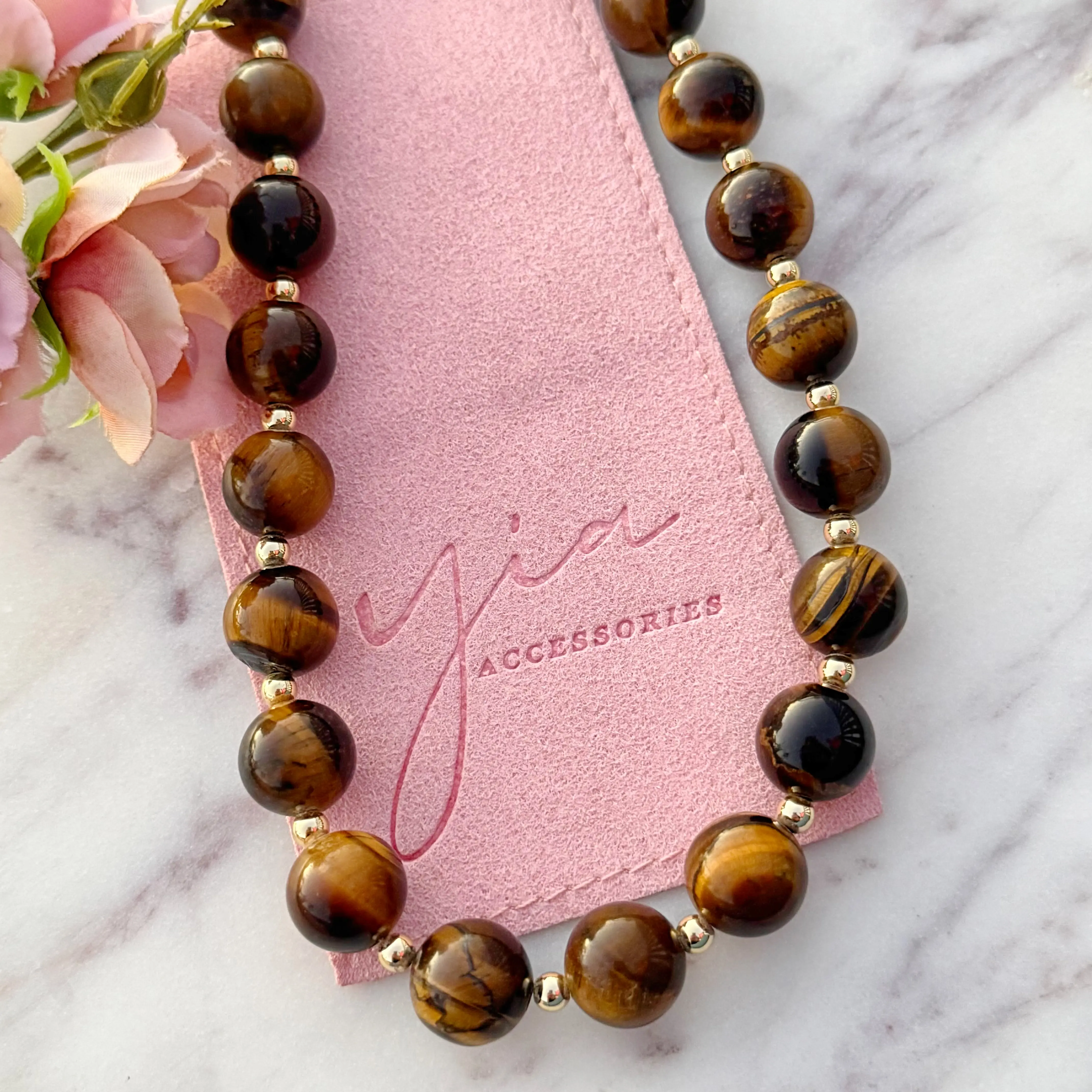 Gold Filled Tigers Eye Necklace, Unique Handmade Beaded Gemstone Jewelry for Women, Adjustable Empowerment Protection Gift, Beaded Gemstone Necklace