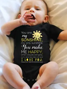 Unisex 100% Cotton Fitted "You Are My Sunshine" Bodysuit - Cute Sun Graphic, Crack-Proof, Snap Closure, Newborn-Infant Romper, Ideal Baby Shower Gift