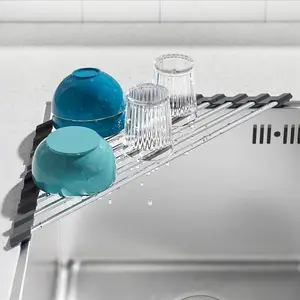 LMMAKE Foldable Stainless Steel Triangle Roll-Up Dish Drying Rack Black/Silver SUS304 Rustproof Anti-Slip Rubber Grip Space-Saving Multipurpose Kitchen Drainer Trivet & Shelf